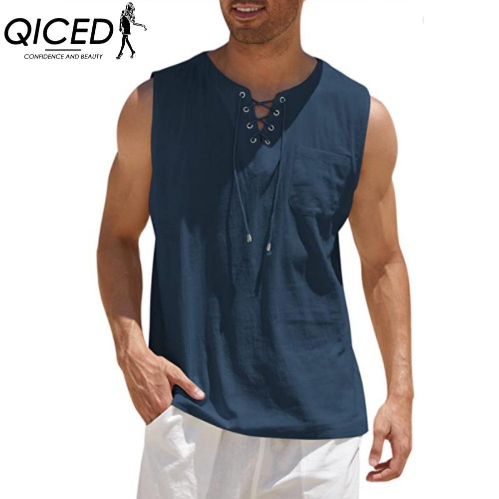 QICED Cotton Sleeveless T-shirt Men's Fashion Loose Shirt Printed Compassionate Shirt