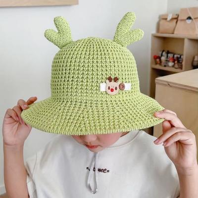Children's Straw Hat Summer Girls' Sun Hat Boys' Sun Protection Hat Baby Deer Horn Fisherman Hat Breathable Mesh Hat