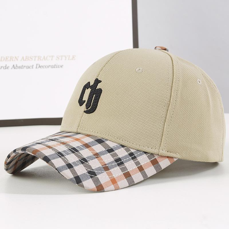 Hat Women's New Letter Embroidery Hardtop Baseball Cap Trendy Color Matching Couple Cap Men's Plaid Hat