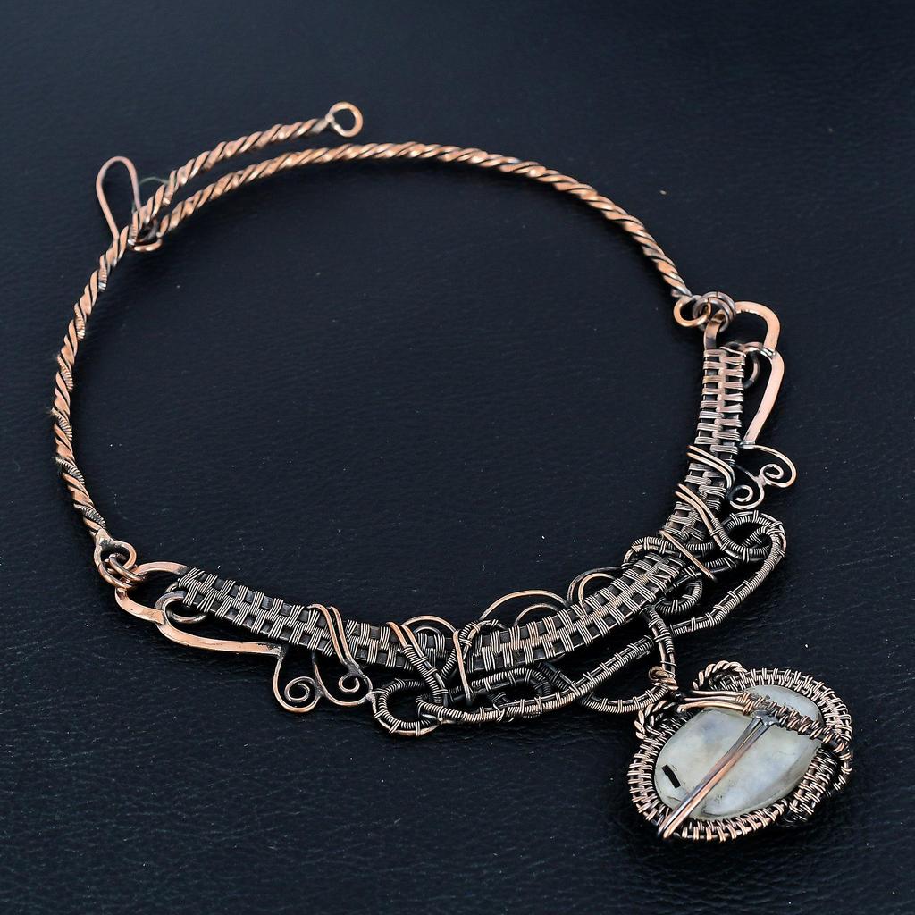 Rainbow Moonstone Necklace Gemstone Jewelry, 999 Copper Wire Wrapped Necklace, Adjustable Handmade Beautiful Jewelry Chain Necklace