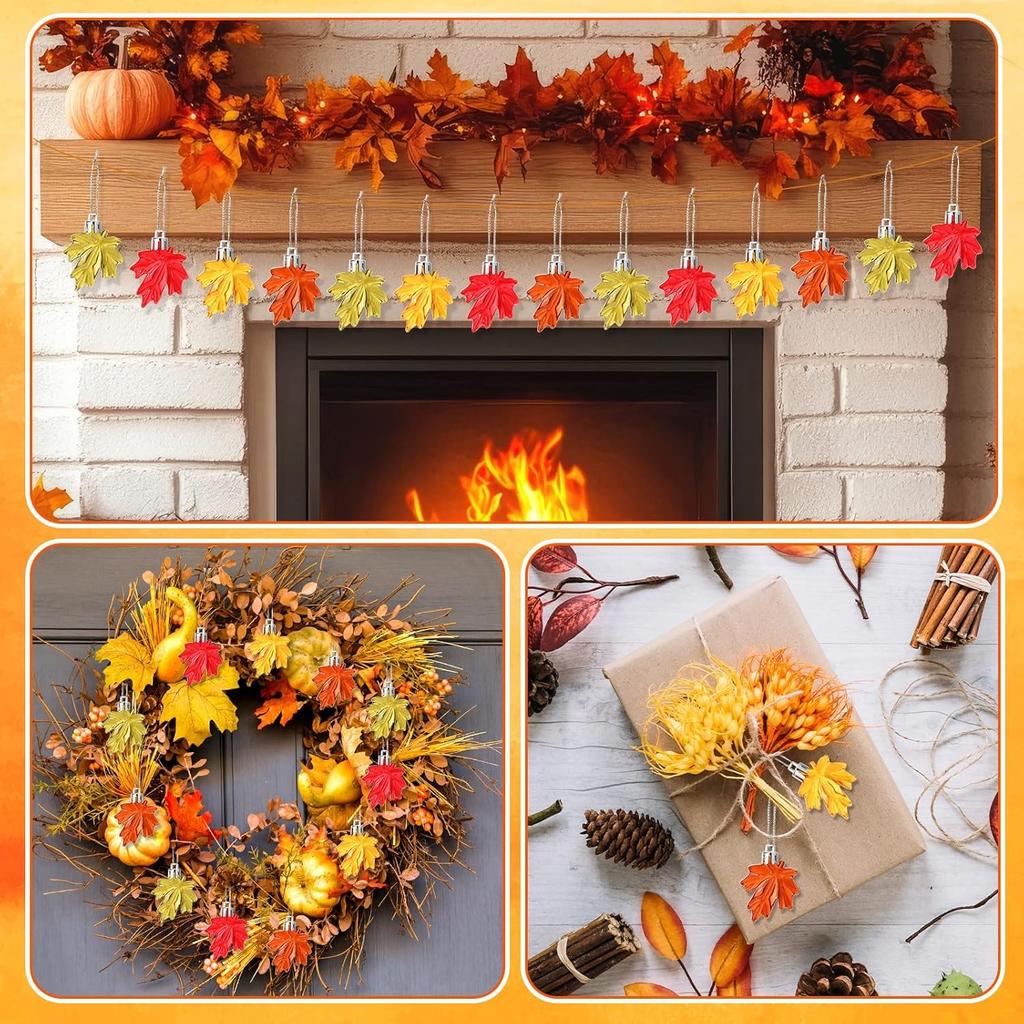 JULMELON 24 Pcs Fall Maple Leaf Ornaments, Thanksgiving Maple Leaf Tree Hanging Pendant Acrylic Hanging Ornaments for Autumn Harvest Small Tree Home