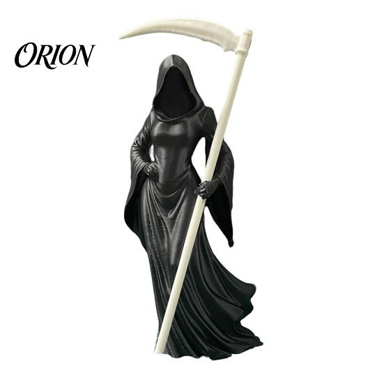 Hooded Skeleton Book Figurine 3D Printed Female Grim Reaper Statue, Faceless Gothic Resin with Detachable Mysterious Fantasy Bookshelf Decor