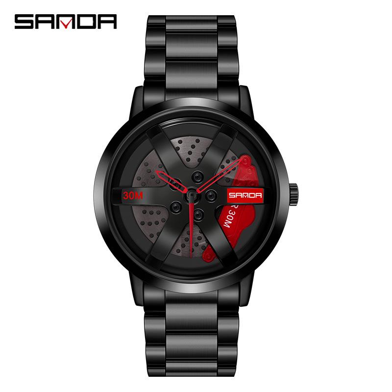 Sanda Men's Creative Wheel Quartz Watch - Trendy Rotating Waterproof Wristwatch