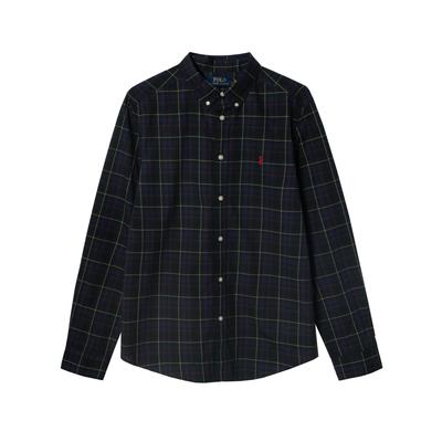 Polo Logo Embroidered Cotton Plaid Long Sleeve Shirt Kids Shirts 323979324-001