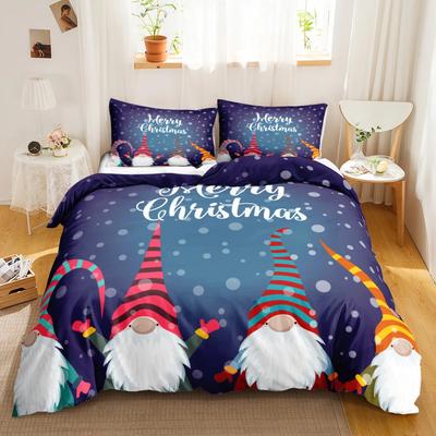 Christmas Duvet Cover Set Christmas Celebration Winter Polyester Bedding Set with Zipper Ties for All Season Double Queen King