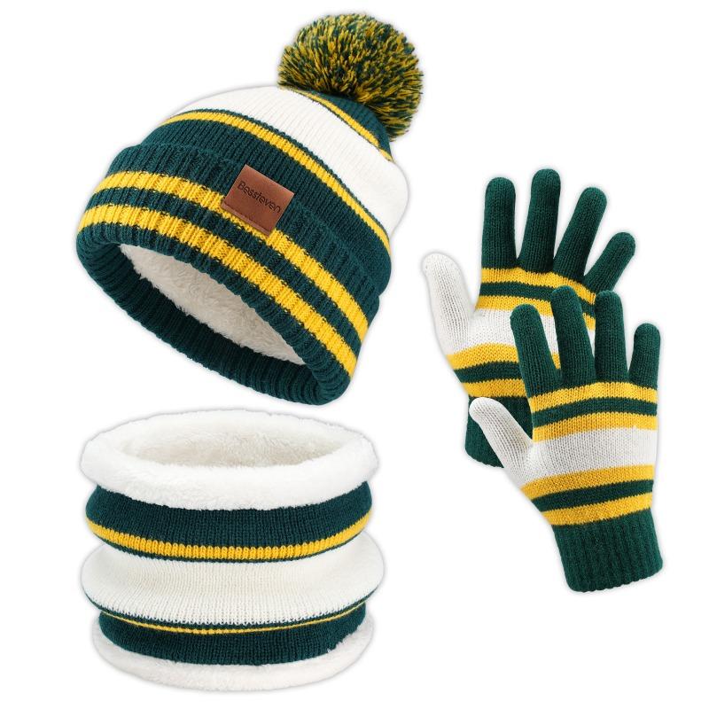 Christmas and New Year Children's Hat, Gloves, Scarf, Three Piece Set, Double-layer Warm, Winter Thick Baby Knitted Set