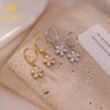 Trendy Cubic Zirconia Flower Earrings Cute Pendant Gold Plated Stainless Steel Non Tarnish Waterproof Hoop Earrings for Women