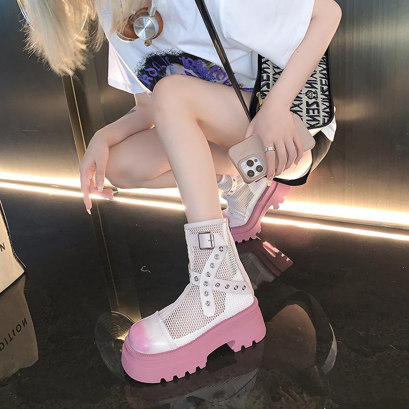 Hollow Martin boots women's summer thin breathable mesh boots 2024 new sweet cool boots thick-soled heightening short boots
