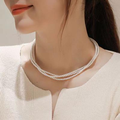 Multi-layer French Retro Hepburn Style Double-layer Pearl Necklace Temperament Niche High-end Clavicle Chain Sweater Chain
