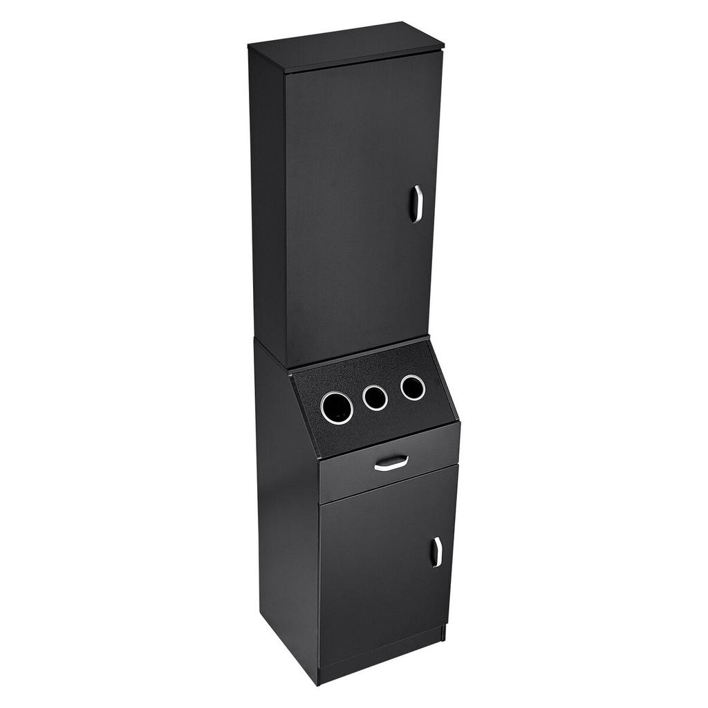 Salon Storage Cabinet, Barber Salon Station for Hair Stylist, Hair Stylist Station Set, with 3 Hair Dryer Holders, Cabinets, and A Drawer, Black