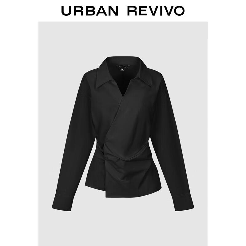 UR Women s Pleated Cinched Waist Irregular Hem V-neck Blouse S