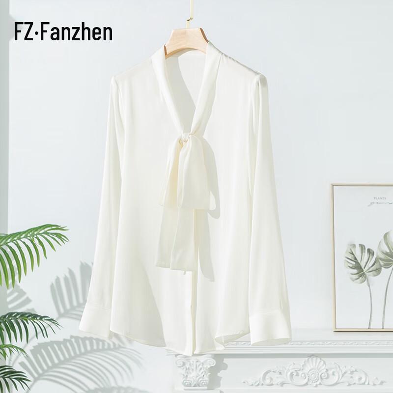 Fanzhen Women s Silk Blouse with Tie-Neck XL