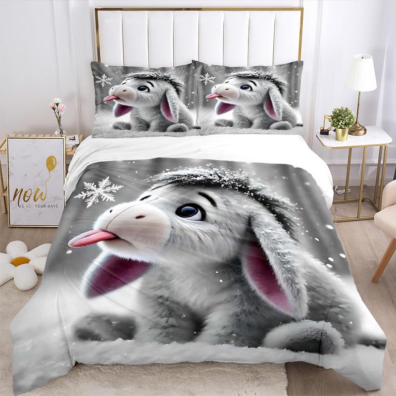 3pcs Winter Wonderland Donkey Bedding Set - Includes One Quilt Cover and Two Pillowcases (No Core) - Perfect for Bedroom and Guest Room Deco
