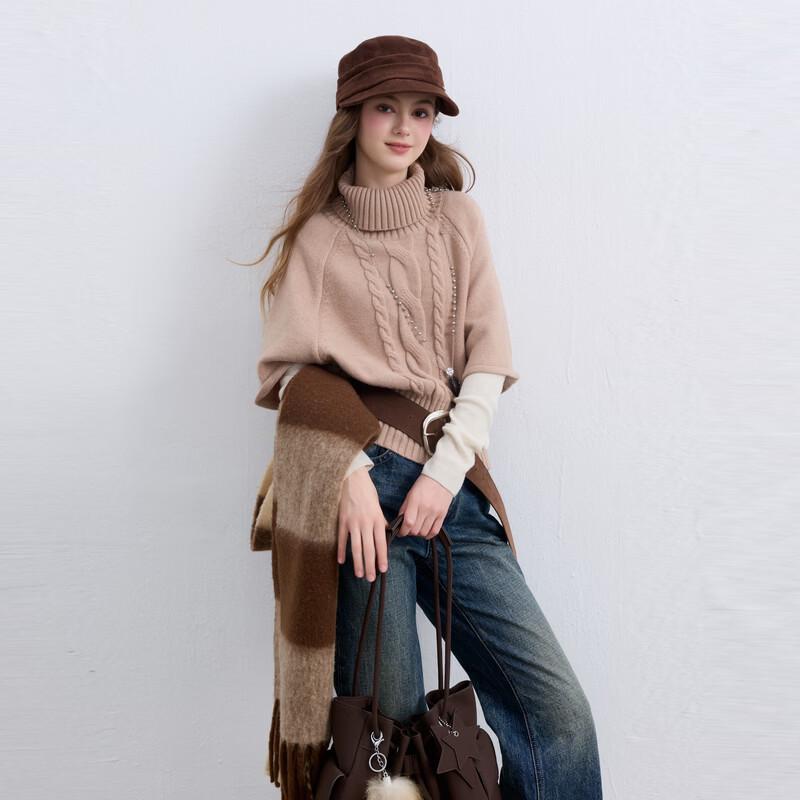 Anti-static Cable Knit High-Neck Poncho Sweater