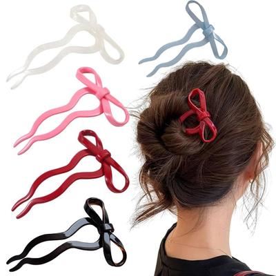 New Acrylic French Hair Pin Candy Color Y2K Bow Hair Pin U-Shaped Wavy Hairpins Hairpin Accessories