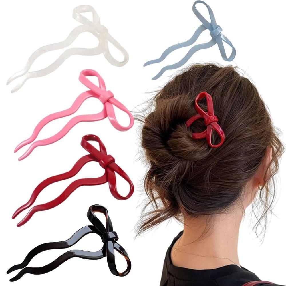 

Acrylic Bow Hair Pin U-Shaped Acrylic Bow Hair Pins New Wavy Hairpins Hairpin Accessories світло-синій колір