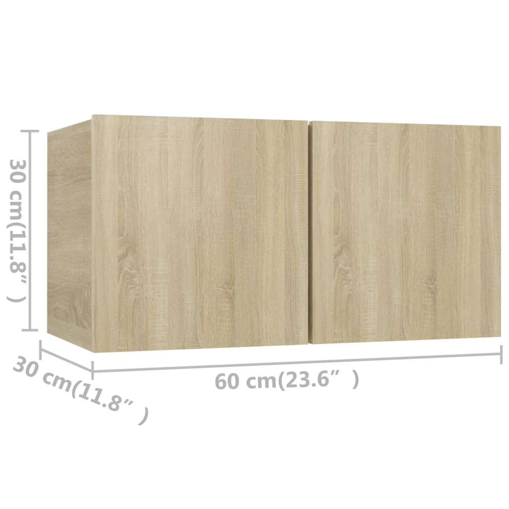 3 Piece Wall Mounted TV Cabinet Set Sonoma Oak Effect Particleboard