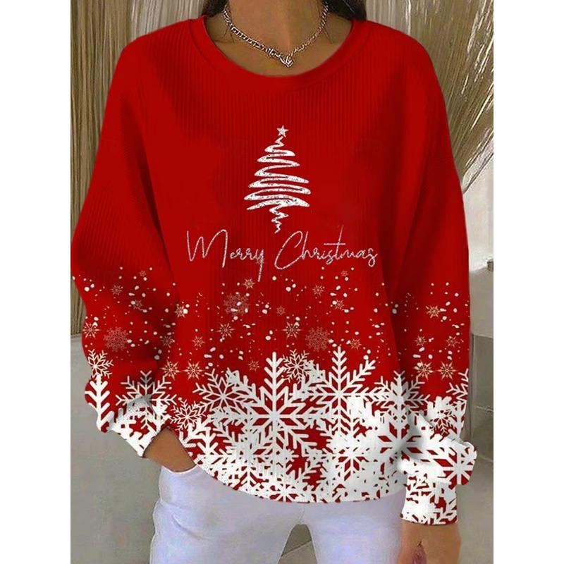 Christmas Women's Pullover Graphic Warm Classic Casual Long Sleeve Crew Neck Regular Tops Home Street Dailywear