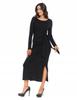 Moraj Women'S Long Fitted Dress With Long Sleeves And A Slot, Size Xs, Black