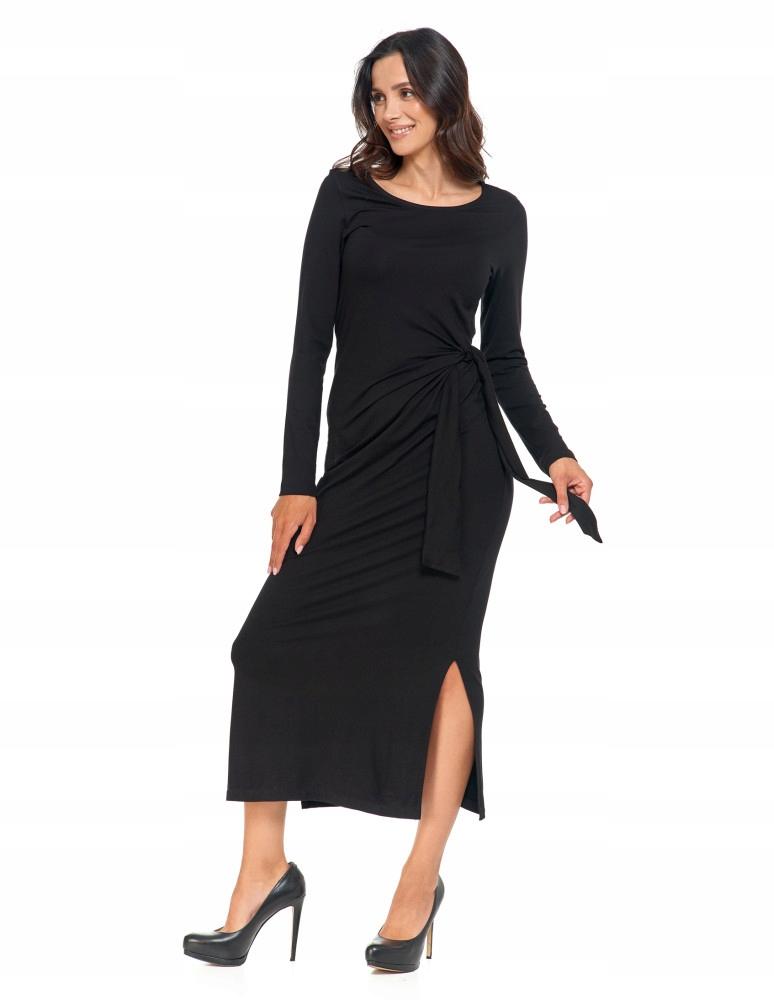 Moraj Women'S Long Fitted Dress With Long Sleeves And A Slot, Size Xs, Black