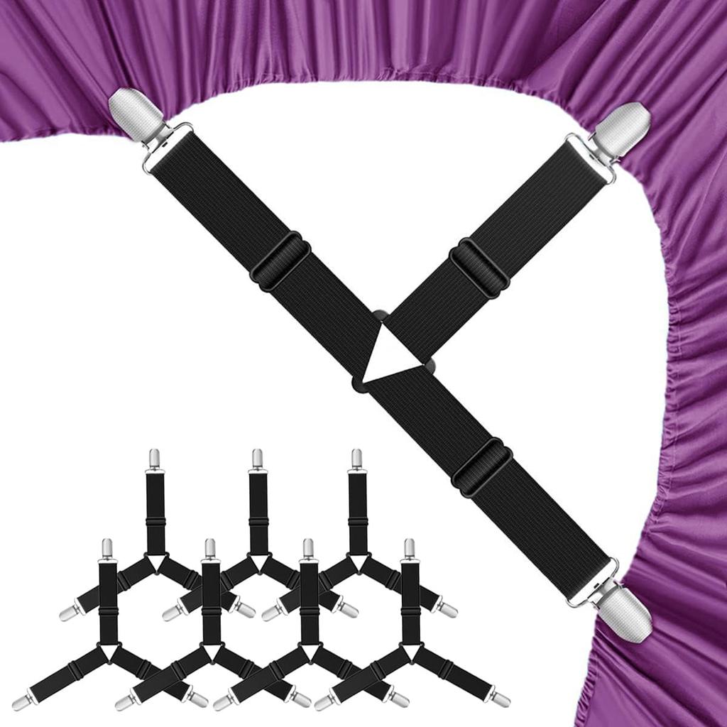 Bed Sheet Holder Straps, Upgrade Non Slip Sheet Clips, Fitted Sheet Holders for Corners, Easy tall Adjustable Elastic Firm Tight Accessories,