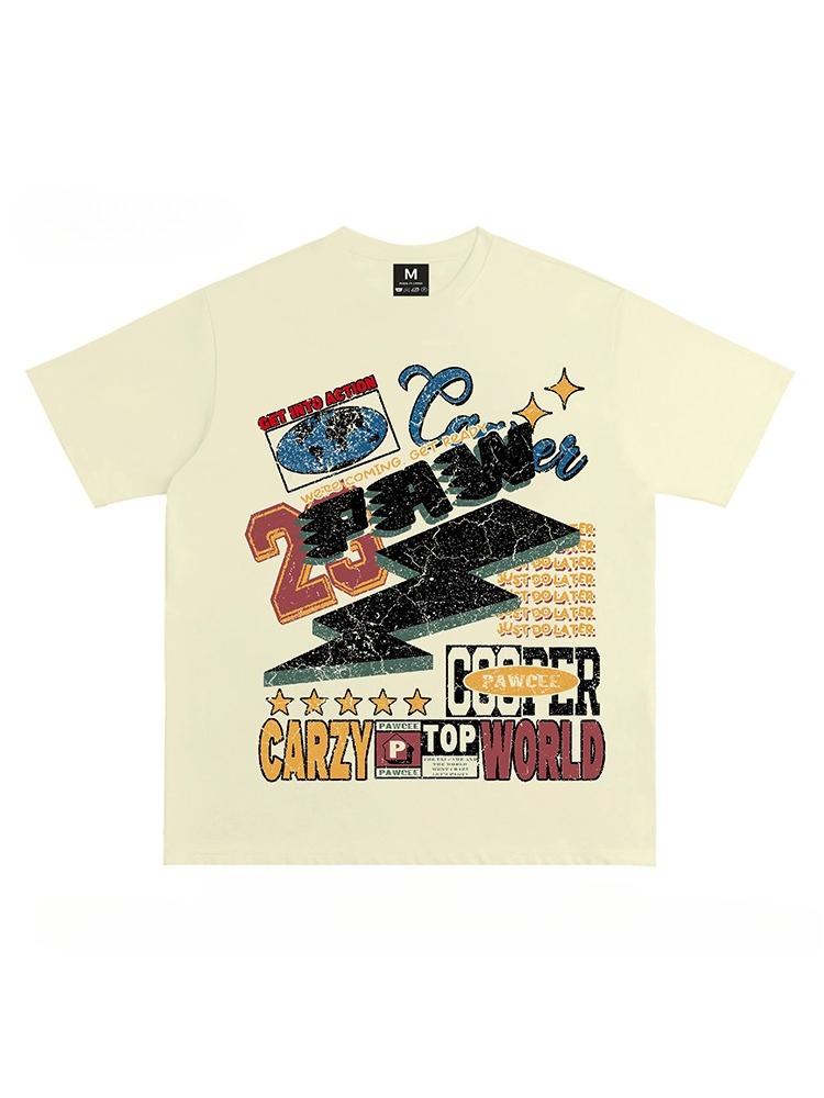 American Vintage Street Treasures Of Montezuma Blitz Print Short Sleeve T-Shirt Men's Women's Loose Versatile Couple Top