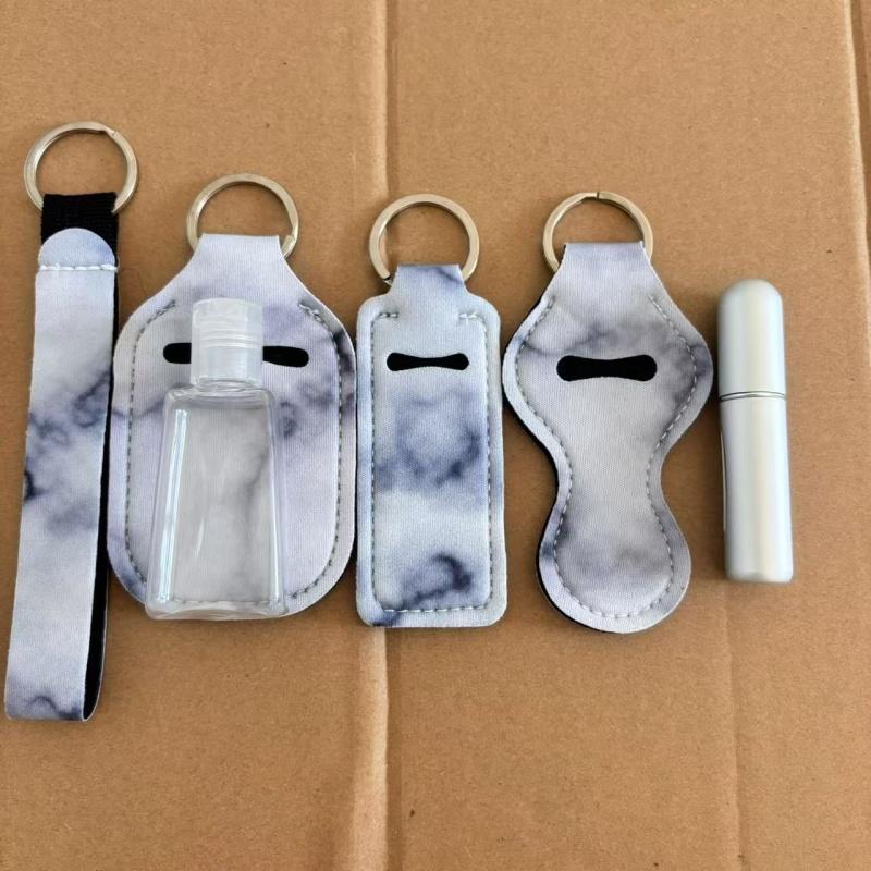 6pcs/set Travel Bottle Chapstick Lanyard Keychain Holders with Lipstick Holder Reusable Lip Balm Pouch Protective Cases
