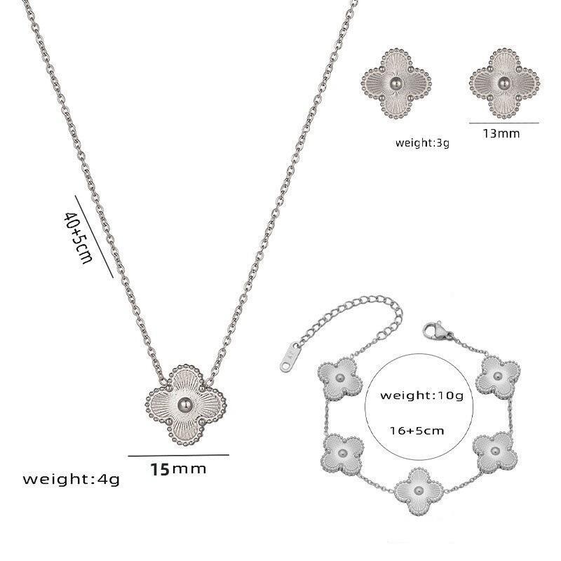 4-Piece Clover Flower Shell Jewelry Set Women - Necklace Bracelet Earrings In Titanium Steel With O-Link Chain