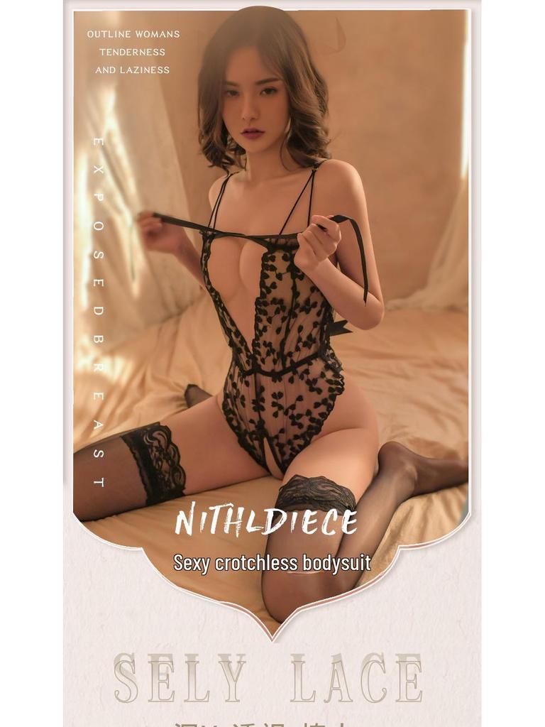Seductive Lace Lingerie: One-Piece Transparent Pajamas with Easy Unbuttoning
