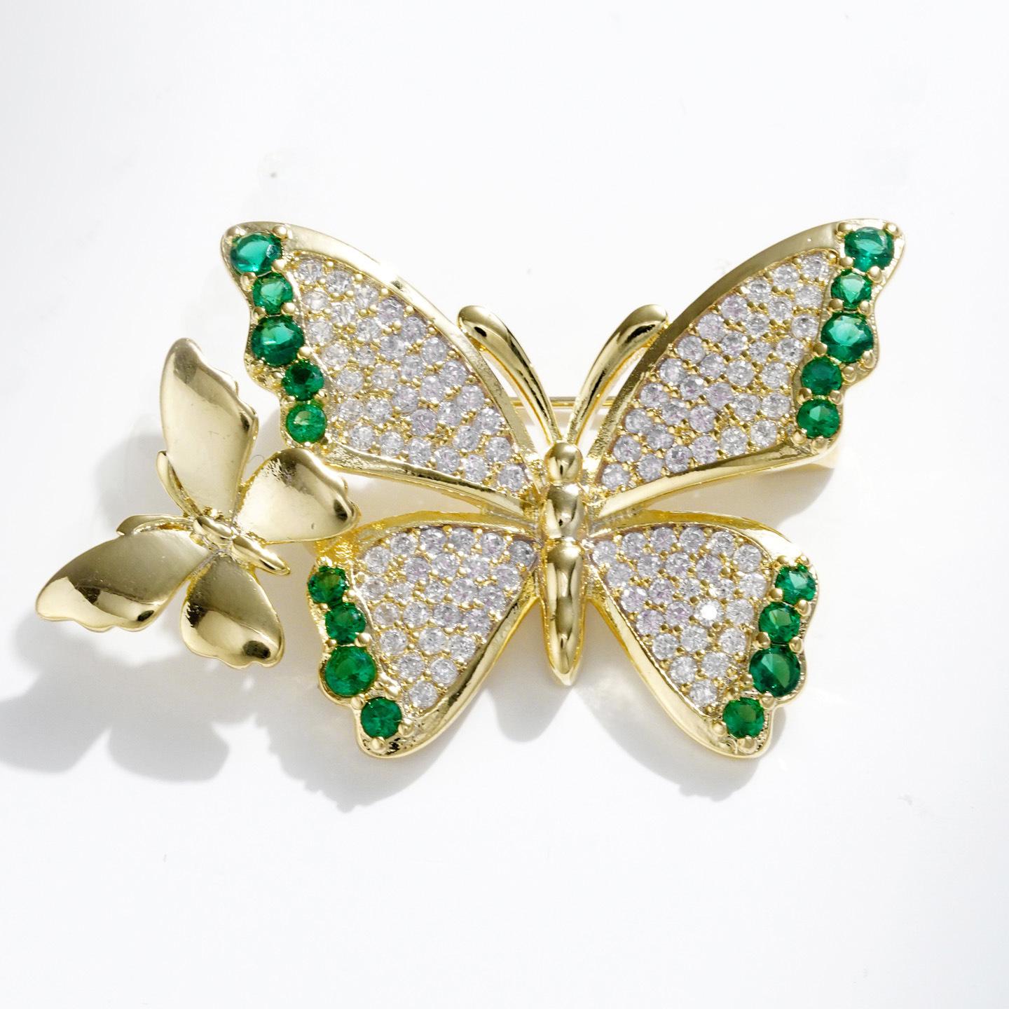 Bo Xin Yun Elegant Green Zircon Double Butterfly Brooch