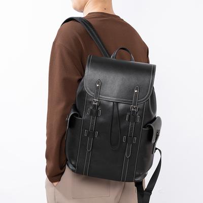 Sac à dos d'affaires pour hommes et femmes, sac d'ordinateur de grande capacité, sac d'école en cuir véritable avec ligne de couleur