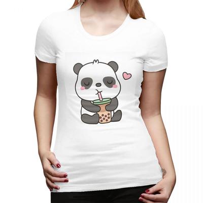 Cute Little Panda Enjoying Boba T TShirt for Women ONeck Streetwear T Shirts Womens Tees Short Summer Clothes Tops