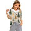 Girls V-neck Casual Top with Christmas Print Winter Holiday Pullover for Kids