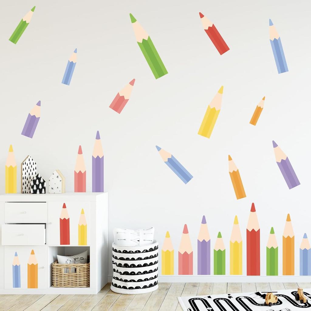 DIY Cartoon Pencil Wall Stickers Removable Vinyl Stationery Wall Decals for Children's Rooms Headboards Kindergartens