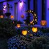 Halloween Porch Lighting Decor Solar Witch Pumpkin Moon Garden Stake Light, Waterproof On Crescent Black Cat Lanterns with Lantern, Outdoor
