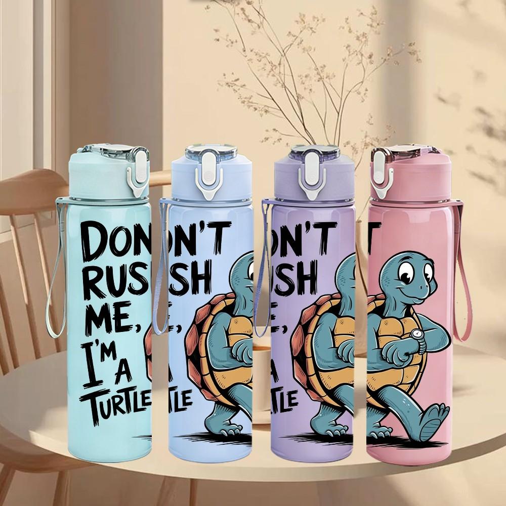 1PC Dont Rush Me I Am A Turtle Print 750ml Color Plastic Sports Water Bottle Leakproof Flip Straw Lid Suitable for Sports Office Home Use