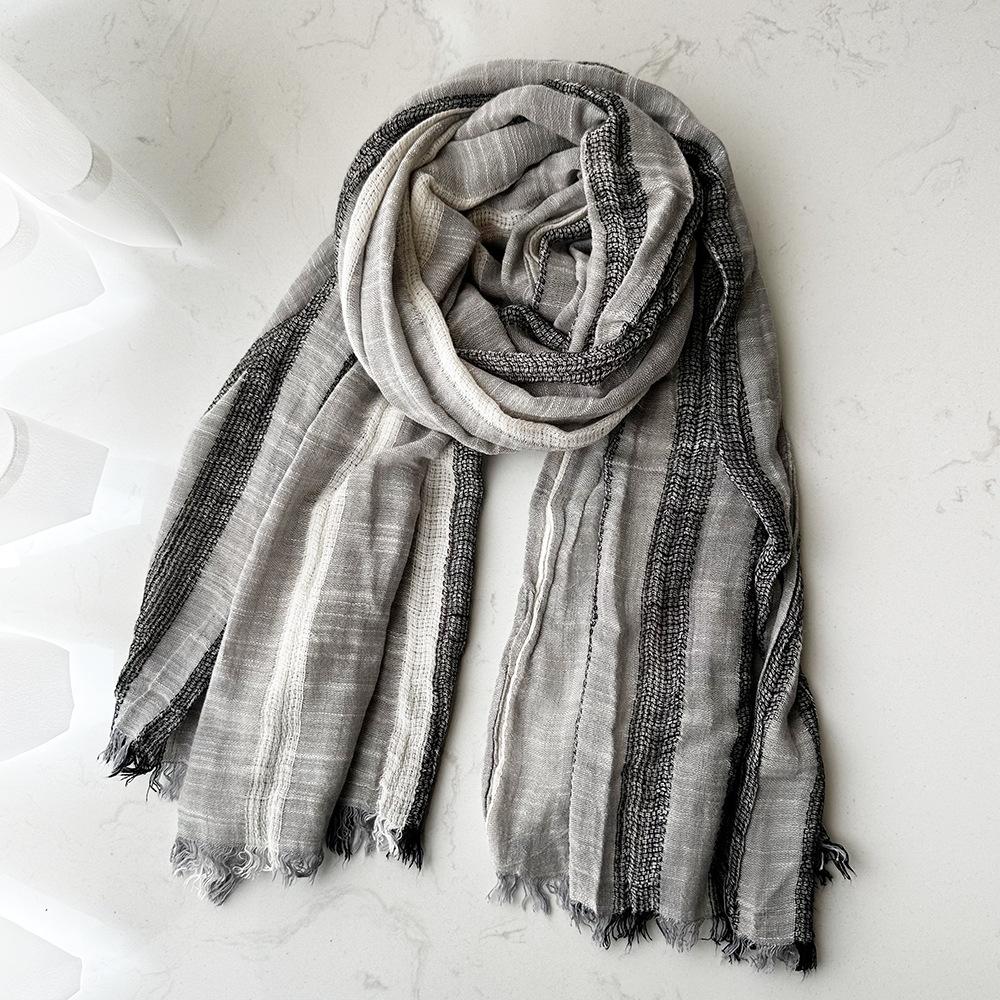 

Полосатый мужской шарф из чистого хлопка в литературном стиле, персонализированный, с естественной мятостью, повседневный шелковый шарф, женский шарф
