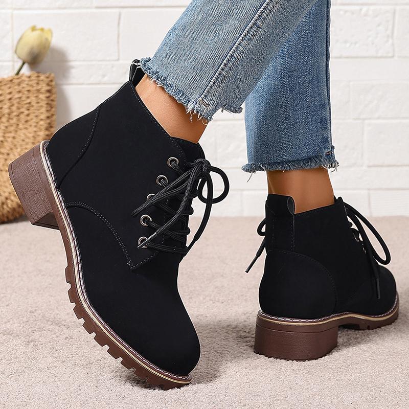 Fashion 2025 Thick Heels Ankle Boots for Women Vintage Plus Size 36-43 Lace Up Shoes Woman Autumn Winter Non Slip Short Booties Mujer