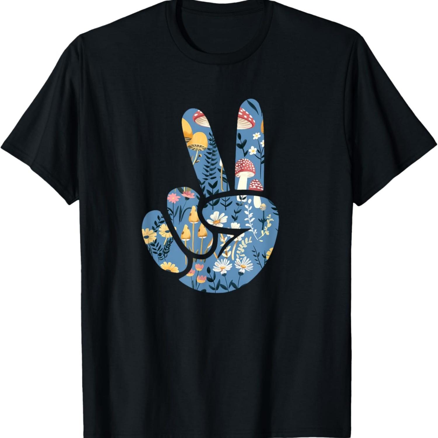 

Natural Silhouette Forest Meadow Cottagecore Peace Sign Hand T-Shirt(25) S чёрный