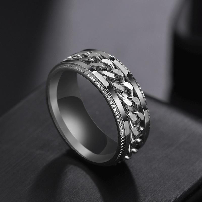 

Trendy Rotating Chain Couple Ring for Men – Versatile Student Accessory Size 9
