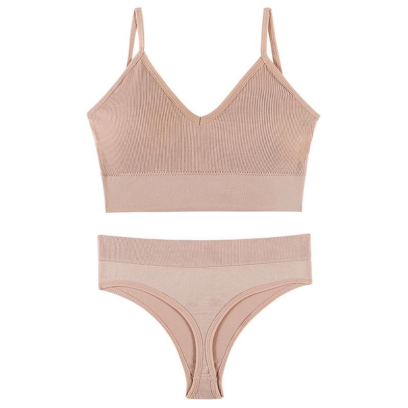 Women's French Wirefree Push-Up Bra Set - Thin, Sexy Triangle Cup Sports Underwear with Beautiful Back Design, Two-Piece.