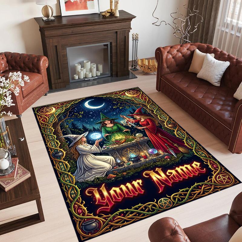 Witchcraft Theme Crystal Velvet Rug Personalized Custom Name Text Soft Floor Mat Home Decor
