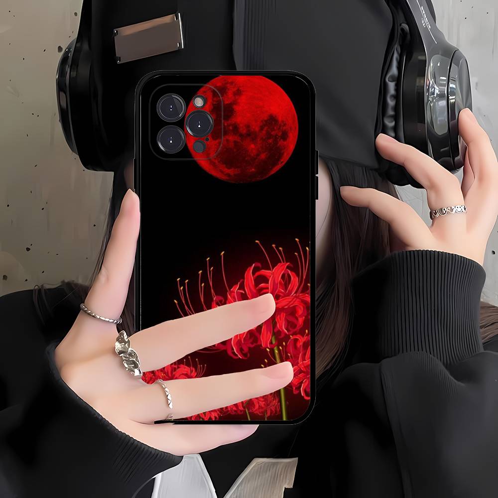 Rote Spinnenlilie Japan Kunst Schwarze Weiche Handyhülle Für IPhone 16 15 14 13 11 12 17 Pro Max Mini Plus