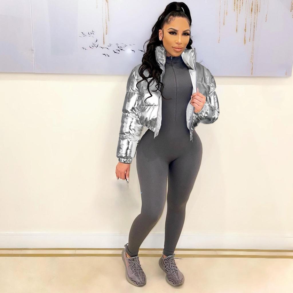 Ins Frauen Helle Vergoldung Zipper Fly Langarm Schlank Parkas Jacke Dicke Warme Winter Mode Outwear 2023 Jacken Mantel