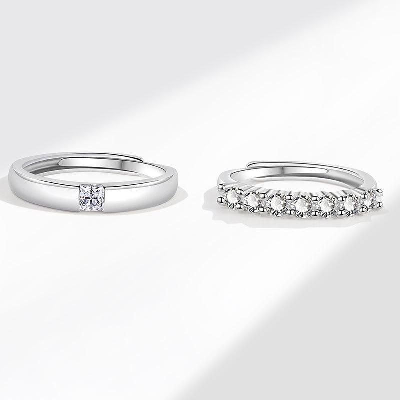 Sweet Zircon Couple Rings For Men And Women Fresh Matching Band Set Elegant Daily Wear Jewelry Gift For Him And Her