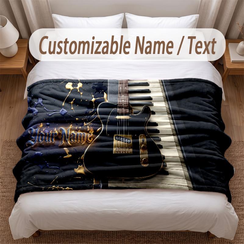 Music General Theme Soft Blanket Personalized Custom Name Text Print Warm Blanket Home Sofa Bedroom Decor