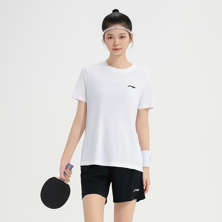 Li Ning Table Tennis Series Short Sleeve Round Neck Top Cool Elastic Bottoms Casual Sports Suit Unisex suit White AATV019-3