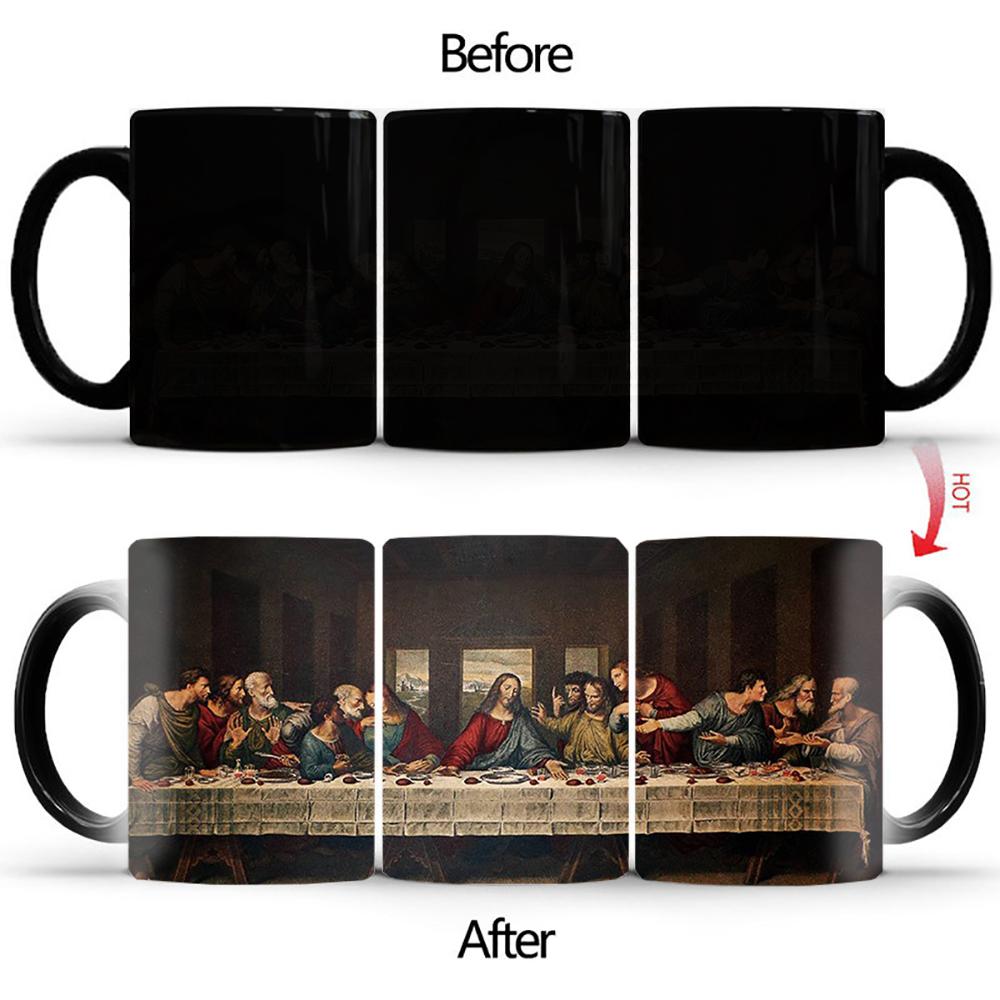 

Термочувствительная кружка «Тайная вечеря» BSKT-160 Чашка для завтрака, меняющая цвет Чашка, обесцвечивающиеся кружки Кофейные чашки Персонализированные подарки Керамика 301-400ml