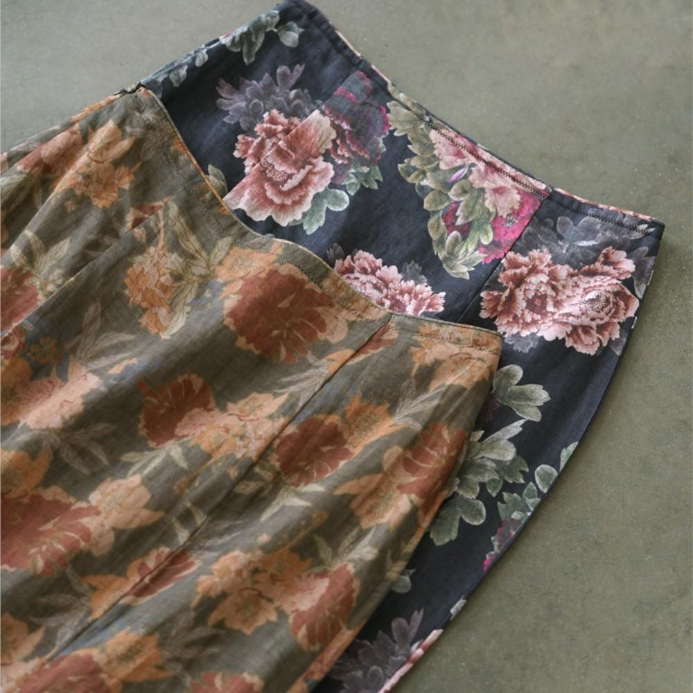 Johnature Women Vintage Print Floral Straight Skirts Spring Chinese Style Ramie Soft Female High Quality Skirts