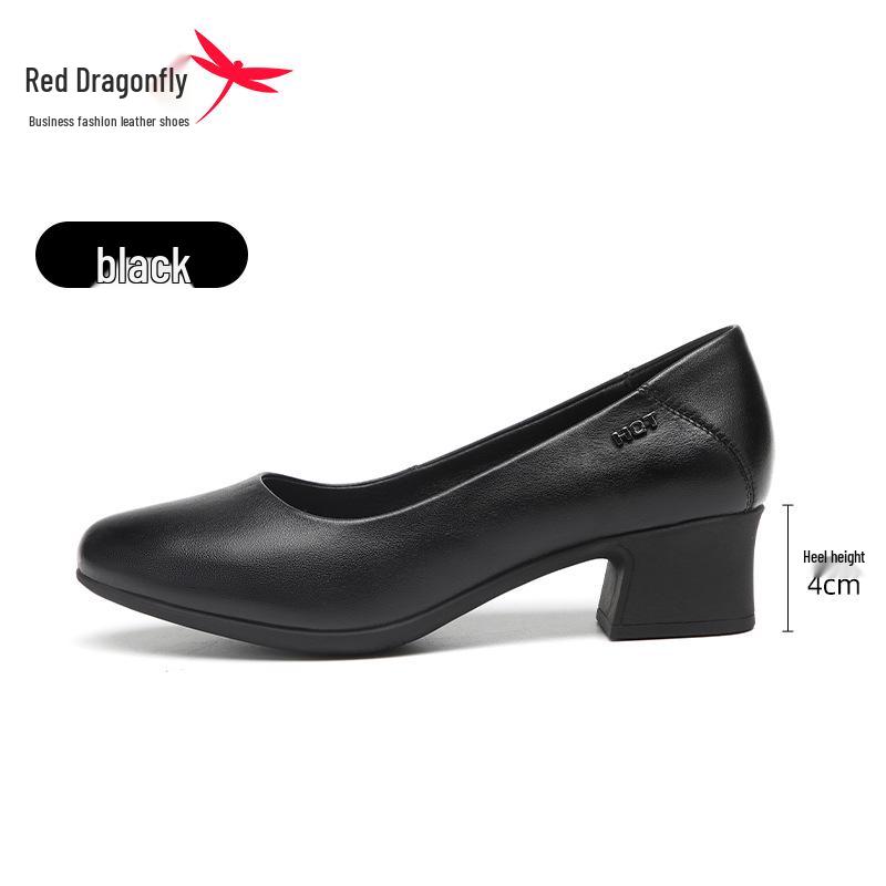 Red Dragonfly Women s Chunniu Leather Thick Heel Autumn High Heels – Soft, Comfortable Sole. Size 37